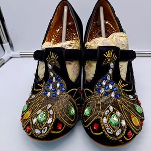 Irregular Choice Mhari Jeweled Black Peacock Pumps Heels US 6.5, Euro 37